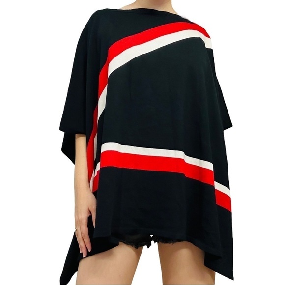 St. John Cape Poncho Sweater Wool Knit Minimalist Designer Black Striped Small - Picture 9 of 9